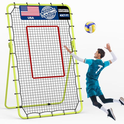 7x4 FT Volleyball Rebounder Net, Lacrosse Rebounder,5-Angle Adjustable Rebounder Net,for Setting, Spiking, Serving– Durable & Portable with Travel Bag(Green)