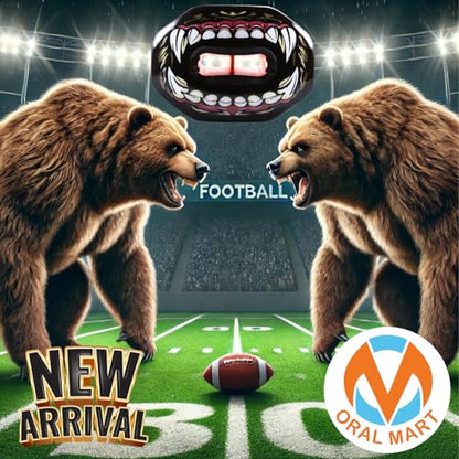 Oral Mart Flag Football Mouth Guard with 3D LipFit Design for Kids - Youth Football Mouthguard (No Boil) Cool Instant Fit Lip Guard Mouthpiece for Braces (Detachable Helmet Strap Included) - color: Fierce Bear