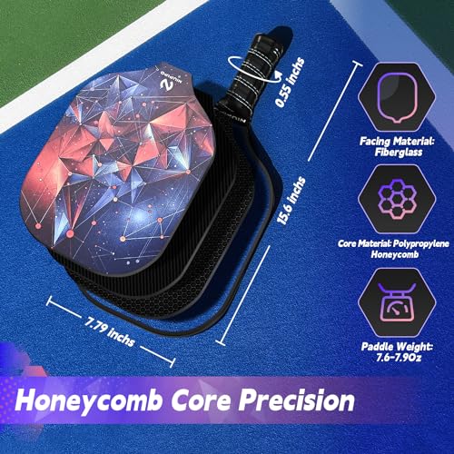 niupipo Pickleball Paddles Set of 2 or 4, USAPA Approved Fiberglass Pickleball Paddle Set with Balls and Bag, Polypropylene Honeycomb Core, Lightweight Pickleball Paddles for Beginners Men Women