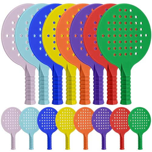 Junkin 16 Pcs Bulk Plastic Table Tennis Paddle Set Multi Color Sports Table Tennis Rackets Paddles Portable Equipment Accessories for Indoor Outdoor Games, Easy Grip and Light Spin - style: Fashion