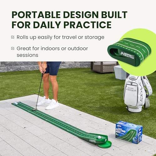 Perfect Practice Putting Mat – Indoor Putting Green for Home & Office – Golf Training Aid for Putting Practice – Premium Golf Putting Mat with Realistic Turf – Golf Gifts for Men - style: Portable (8’)