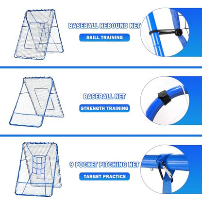 Volleyball Baseball Rebounder Net, Softball Rebounder Pitchback Net Quick Adjustments, Quick Adjustments Lacrosse Bounce Back Practice Equipment, Ideal for Outdoor Indoor and Backyard Training - size: 6FTx4FT, style: Three Mode Baseball Net