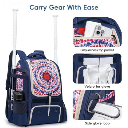 KAVIGOR Baseball Bag for Youth | Softball Backpack 50L Large Capacity with Shoe Compartment and 4 Bat Holders | Nova Flare Series