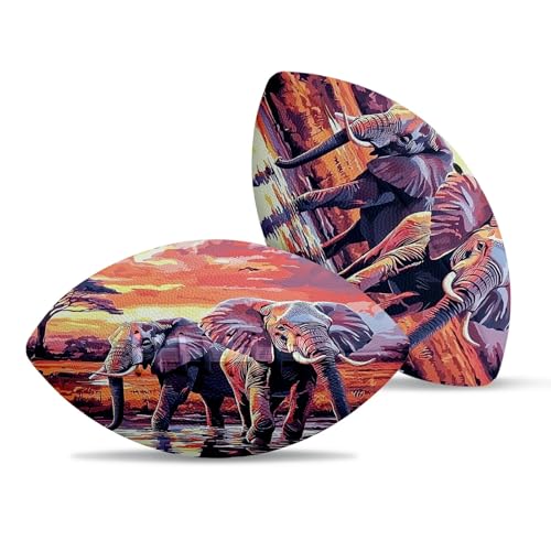 American Football, Official Size 11.9 x 7.3 Inch, Premium Composite Leather High-Grip Ball with Pro-Style Lacing, Unique Prints for Training, Games & Gifts - color: Elephants Sunset