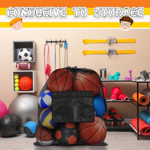 Woanger 9 Pieces Extra Large Sports Ball Bag Mesh Soccer Ball Bag with Adjustable Shoulder Strap Drawstring Heavy Duty Sports Storage Net Bag for Basketball Volleyball Swimming Gear 35.4 x 27.5 Inch