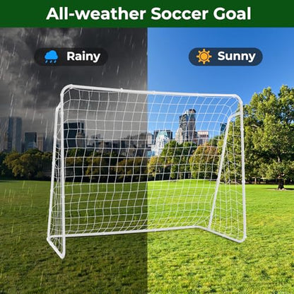 GYMAX Soccer Goal for Backyard, 7 x 5ft Soccer Net w/Heavy Duty Frame & Ground Stakes, Weather-Resistant Soccer Field Equipment for Kids Football Shooting Training, Easy to Setup