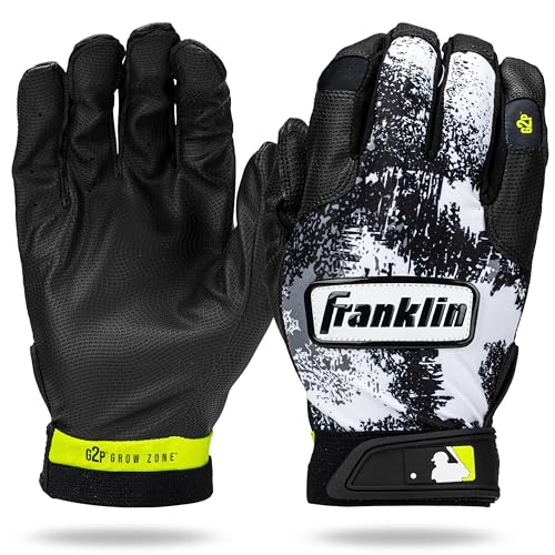 Franklin Sports MLB Youth Teeball Batting Gloves - Flexible Pro Kids Baseball + Softball Gloves for Boys + Girls - color: Black/White, size: Youth Large