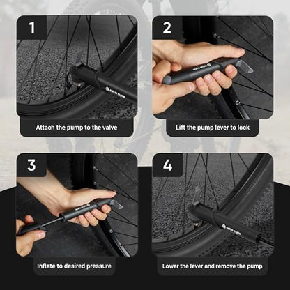 Mini Bike Pump 120 PSI / 8.3 Bar – Compact Portable Frame-Mounted Bicycle Hand Air Pump for Presta and Schrader Valve | Small Manual Tire Tool for Road, Track, Mountain Bike, BMX, Ebike - color: Black
