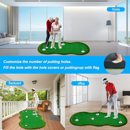 Nice C Putting Green Indoor, Putting Green, Golf Simulators for Home, Golf Putting Mat, Putting Mat Putting Green Outdoor, Challenge Putting Cup, 3 Holes, Flags, and Slope - style: Shaped 5 x 10 Ft Green