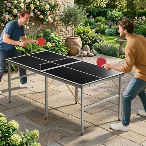 6x3ft Mid-Size Professional Portable Folding Ping Pong Table - Indoor/Outdoor Table Tennis Game Set with Net, 2 Paddles & 4 Balls for Adults and Teens- Quick Assembly - color: Black