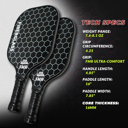Pickleball Paddles Set of 2 with 4 Balls - USAPA Approved Fiberglass Surface, Lightweight, Non-Slip Grip - Premium Paddle Set for All Skill Levels Indoor & Outdoor - color: Black