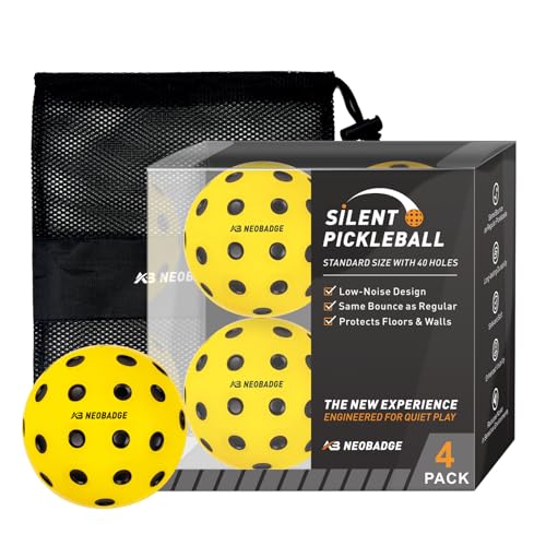 Silent Pickleball Balls - Quiet Practice for Indoor & Outdoor | Pro Foam, 40 Holes | Real Feel Like Traditional Pickleballs | USAPA Standard Bounce | 4-Pack + Bonus Mesh Bag - color: Yellow(Black Dots)