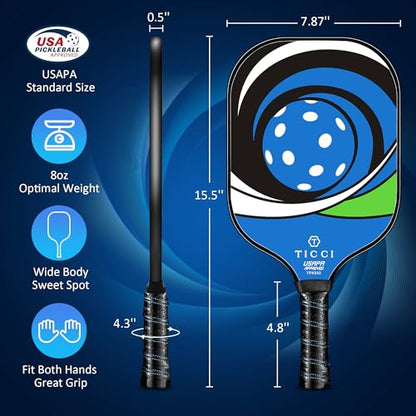 Pickleball Paddles Set of 2, USAPA Approved Fiberglass Pickleball Set with 4 Balls & Carry Bag, Lightweight Rackets for Beginners & Adults - color: Blue Green Kit
