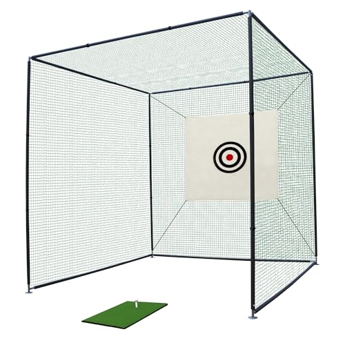 10x10 FT Golf Practice Net Cage, Golf Driving Nets for Backyard w/Netting Enclosure Target Cloth, Steel Frame Swing Practice Mat for Full Swing and Chipping Indoor Outdoor