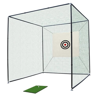10x10 FT Golf Practice Net Cage, Golf Driving Nets for Backyard w/Netting Enclosure Target Cloth, Steel Frame Swing Practice Mat for Full Swing and Chipping Indoor Outdoor