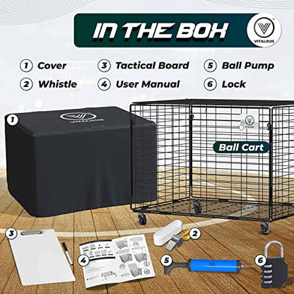 Ball Cart – Rolling Storage, Lockable Lid, Ball Cage for Garage or Gym, Sports Equipment Organizer, Multi Ball Storage, Metallic, Indoor and Outdoor