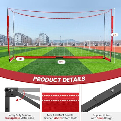 Bearwill Soccer Goal, 12X6FT Soccer Net Easy Setup, Portable Soccer Goals for Backyard with Upgraded Collapsible Metal Base, Outdoor Indoor Soccer Goal Net for Practice with Carry Bag