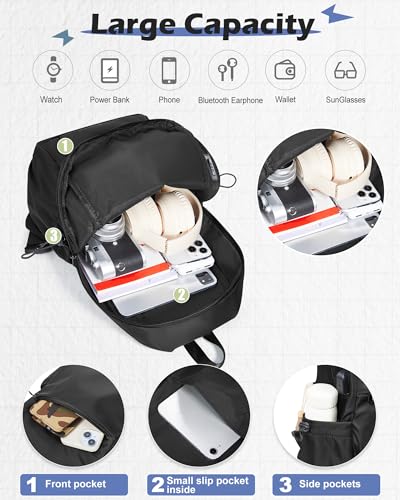 SEAFEW Large Black Convertible Sling Crossbody Backpack Shoulder Bag for Men Women, Waterproof Nylon Chest Bag One Strap Back Pack for Hiking Walking Biking Travel Cycling with USB Charger Port - color: Black-large-convertible