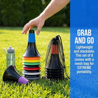 ZEAYEA 8 Pcs Agility Training Sport Cone, 9 Inches Soccer Cones with Carry Bag, Basketball Training Cones for Soccer Football Basketball Speed Grab Drills and Training