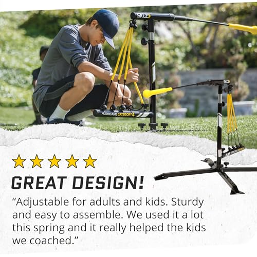SKLZ Hurricane Baseball and Softball Swing Trainer, Adjustable Power Band System with Anti-Dent Ball Head, Height 23 to 38 Inches, Solo Hitting Practice for Youth Ages 14 and Under