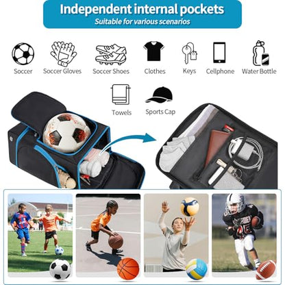 Soccer Bag - Soccer Backpack with Ball Holder,Sport Equipment Bags gifts for soccer stuff Water resistant Includes Separate Cleat Fit Basketball Volleyball Football - color: sport soccer bag 2025 BLACK BLUE