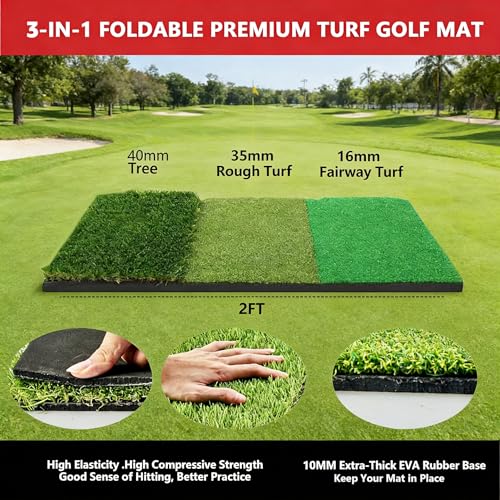 10x7ft Golf Practice Net with Chipping Target, Foldable Mat, 8 Tees & 6 Balls – All-in-One Golf Hitting Net for Backyard, Indoor Outdoor Use, Includes Carry Bag for Easy Storage