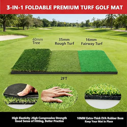 10x7ft Golf Practice Net with Chipping Target, Foldable Mat, 8 Tees & 6 Balls – All-in-One Golf Hitting Net for Backyard, Indoor Outdoor Use, Includes Carry Bag for Easy Storage