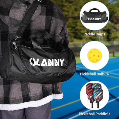 OLANNY Graphite Pickleball Paddles Set- Premium Rackets Fiber Face & Polymer Honeycomb Core Pickleball Set Includes Pickleball Paddles + Pickleball Balls+ Replacement Soft Grip + 1 Bag - color: Twill Pickleball Paddles 4 pack