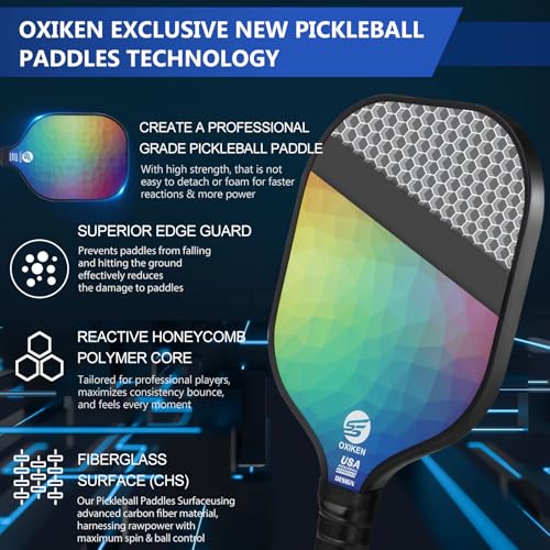 Pickleball Paddles Set of 2, USAPA Approved Carbon Fiber Pickle Ball Paddle (CHS) Polypropylene Honeycomb Core, Anti Slip Sweat Absorbing Grip, 2 Outdoor Pickleball, 2 Indoor Pickleball, Bag