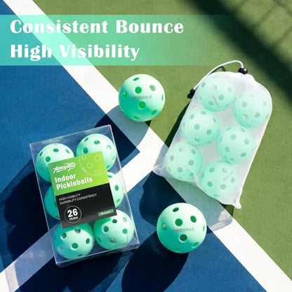 Indoor Pickleball Balls, 6/12 Pack of 26 Holes Pickleballs, USAPA Approved Indoor Pickleballs Set, High Visibility Durable Pickle Balls for Training and Tournament