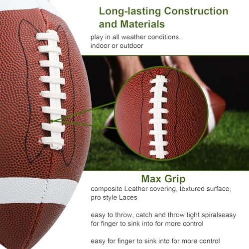 Lawei 6 Pack Youth Footballs, Official Size 6 Composite Leather Football for Junior, Adult, College, High School, Durable Inflatable Footballs with Pump, Indoor Outdoor American Footballs Bulk