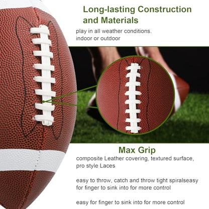 Lawei 6 Pack Youth Footballs, Official Size 6 Composite Leather Football for Junior, Adult, College, High School, Durable Inflatable Footballs with Pump, Indoor Outdoor American Footballs Bulk