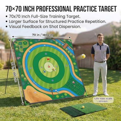 70x70 Inch Golf Chipping Net Battle Golf Extra Large Backyard Practice Net with 40 Training Balls, 3-Turf Hitting Mat, 2 Practice Clubs – Indoor Outdoor Use, Gift for Golf Lovers