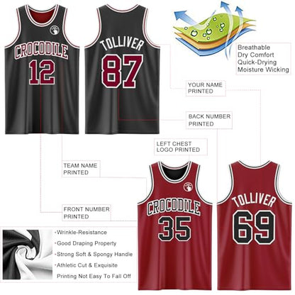 Custom Reversible Basketball Jerseys Men Youth, Personalized Sports Shirts Team Uniforms Printed Name Logo Number - color: Deep Red and Black
