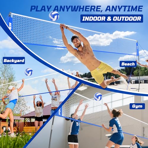 Haokelball Portable Volleyball Net for Backyard, 20ft Freestanding Volleyball Set with Adjustable Height & Widened Base, Outdoor/Indoor Practice Net with Volleyball, Carry Bag, Stakes & Ropes