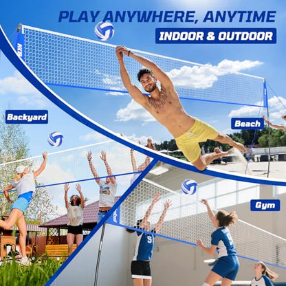 Haokelball Portable Volleyball Net for Backyard, 20ft Freestanding Volleyball Set with Adjustable Height & Widened Base, Outdoor/Indoor Practice Net with Volleyball, Carry Bag, Stakes & Ropes