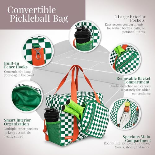 Pickleball Bag for Women & Men 3-in-1 Neoprene Pickleball Paddle Bag with Fence Hooks, Paddle Cover & Pockets, Water-Resistant Pickleball Tote Bag with bottle holder