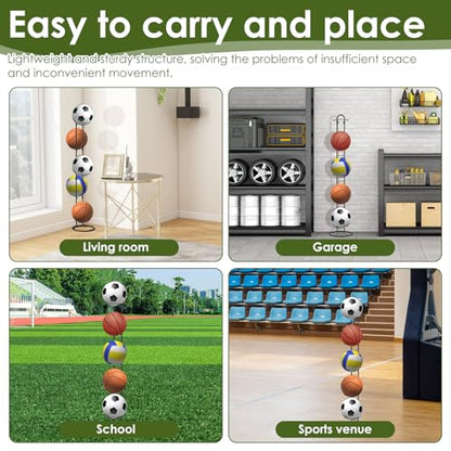 Ball Storage Rack 5 Tier Garage Sports Equipment Organizer Basketball Racks Vertical Removable Metal Ball Stand High Weight Capacity for Basketball Football Volleyball 45.5 x 9.3 Inch