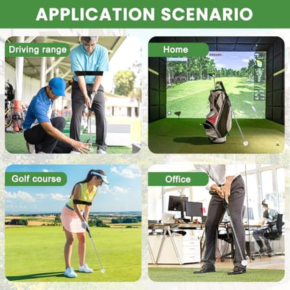Retractable Golf Swing Trainer, Golf Grip Trainer with Arm Band for Right-Handed Golfers, Training Aid for Grip Correction, Click Feedback & Arm Connection, Indoor & Outdoor