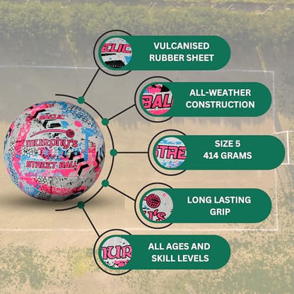 Murphy's Gaelic Street Trainer Footballs, Durable Vulcanised Rubber, Long Lasting Grip for Hard Surfaces, Ages & Skill Levels - color: White/Pink/Cyan, size: 5