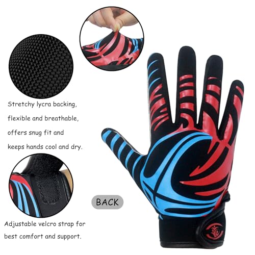 Youth Football Gloves -Sticky Football Receiver Gloves with Tacky Silicone Palm for Kids Girls Boys Flag Football Practice Games,Stretch Fit Quick-Dry Excellent Grip Football Receiving Gloves