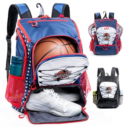 Basketball Bag Backpack with Ball Compartment & Shoe Pocket – Gym Bag for Basketball, Soccer, Football, Volleyball – Large Capacity Athletic Backpack for Youth & Adults, Basketball Gifts - color: Navy