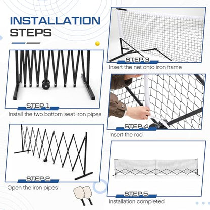 Retractable Dinkball Net with Wheel 22ft Regularion Size Tournament-Grade Portable Dinkball Net Indoor Outdoor with Heavy Duty Metal Frame Carry Bag for Driveway Backyards Garage, Free Assembly