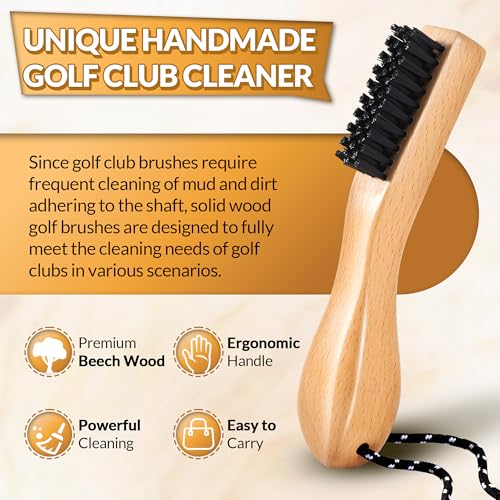 Belongtous Golf Clubs Scrub Cleaning Brush: Golf Accessories for Men Women Golfers - Nylon Bristle Beech Wood Brush Groove Cleaner with Nylon Rope & Hooks