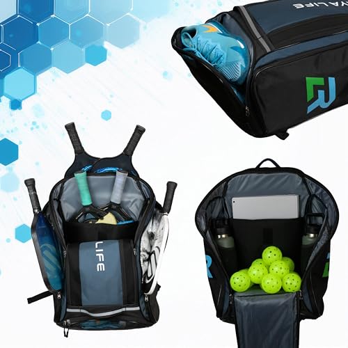 Pickleball Bag - Water Proof Pickleball Backpack, Ample storage for Paddles and Gear, Fence Hook, Shoe Compartment - color: Fuchsia/Teal