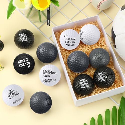 RoundFunny 12 Pcs Mini Golf Stress Balls - 2.5 Inch Squeeze Foam Balls for Father‘s Day Gifts, Sports Stress Relief, Golf Club Prizes, Party Favors, Office(Black, White, Gray)