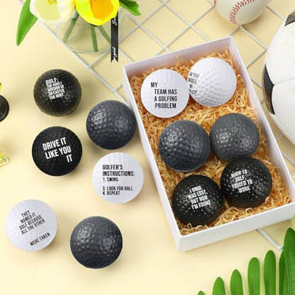 RoundFunny 12 Pcs Mini Golf Stress Balls - 2.5 Inch Squeeze Foam Balls for Father‘s Day Gifts, Sports Stress Relief, Golf Club Prizes, Party Favors, Office(Black, White, Gray)