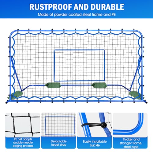 Soccer Baseball Rebounder Net, Soccer Goal Net, Volleyball Softball Rebound Pitchback Net Quick-Switch Angle Training for Control, Passing Practice, Bounce Back Rebounder Goals Gifts Trainer Equipment - size: 7FTx4FT