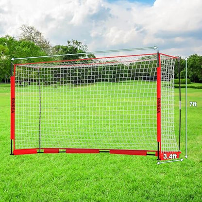 RINREA Portable Soccer Goal, Collapsible Soccer Goal Net Metal Base, Quick Setup Soccer Training Equipment with 1 Carry Bag, 1 Agility Ladder, 4 Ground Nails - color: 14×7ft Red