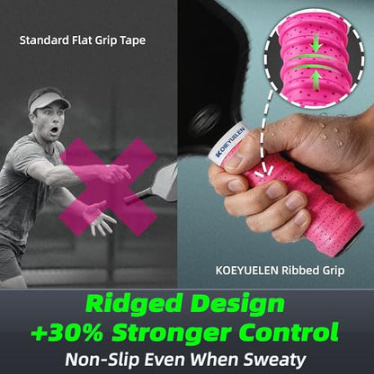 Ribbed Pickleball Overgrip Tape, Non-Slip Sweat-Wicking Racquet Grip for Pickleball/Tennis/Badminton - color: black, white, gray + pink, yellow, green, size: 6 PCS